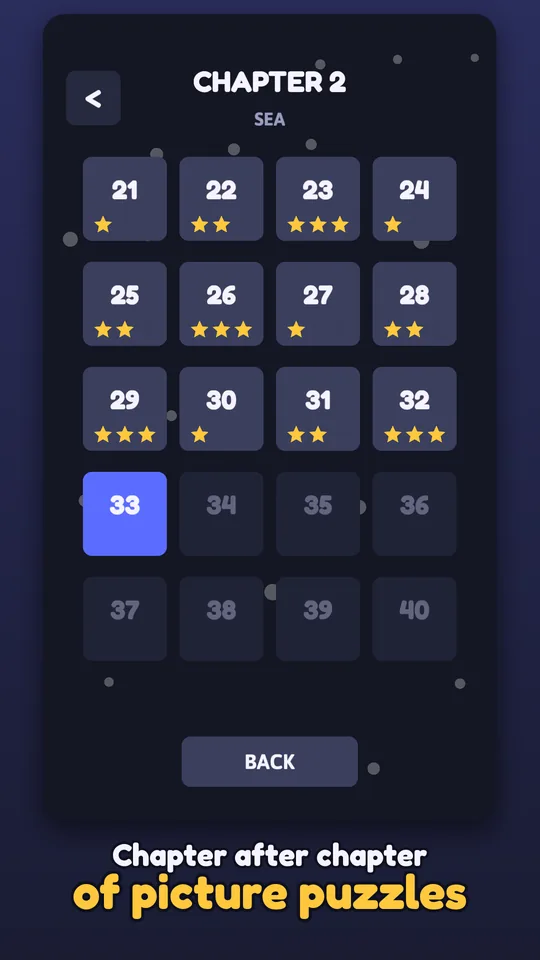 Chapter level map with stars earned on each level